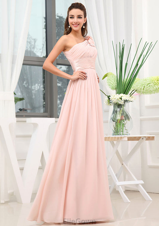 Sleeveless One-Shoulder Long/Floor-Length A-line/Princess Chiffon Bridesmaid Dresses With Pleated Shoulder Flower Laila DEP0025507