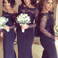 Off-The-Shoulder Sheath/Column Sweep Train Elastic Satin Bridesmaid Dresses With Lace Jaelynn DEP0025513