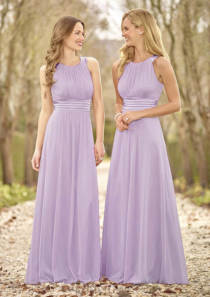 Scoop Neck A-Line/Princess Long/Floor-Length Chiffon Bridesmaid Dresses Adalynn DEP0025516