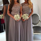 Bateau A-Line/Princess Long/Floor-Length Chiffon Bridesmaid Dresses With Appliqued Emmy DEP0025517