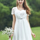 Short/Mini Scalloped Neck Short Sleeve Chiffon A-line/Princess Bridesmaid Dresseses With Lace Cali DEP0025520