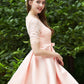 Bateau Short Sleeve Short/Mini A-line/Princess Satin Bridesmaid Dresses With Waistband Pleated Lace Kyla DEP0025521