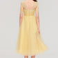 Bateau Short Sleeve A-line/Princess Tulle Tea-Length  Bridesmaid Dresses With Pleated Lace Amiya DEP0025522