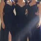 V-Neck A-Line/Princess Sweep Train Chiffon Bridesmaid Dresses With Crystal Detailing Savanah DEP0025526