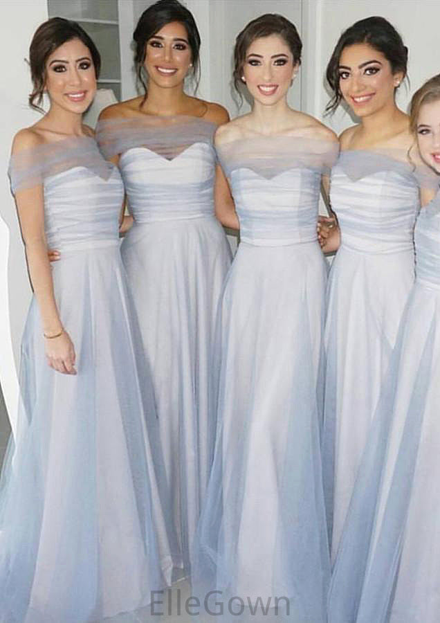 Off-The-Shoulder A-Line/Princess Long/Floor-Length Tulle Bridesmaid Dresses Kaleigh DEP0025532