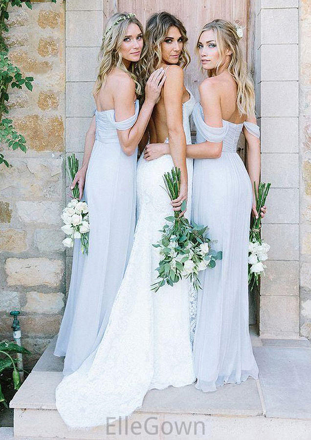 Off-The-Shoulder A-Line/Princess Long/Floor-Length Chiffon Bridesmaid Dresses With Pleated Aniya DEP0025534