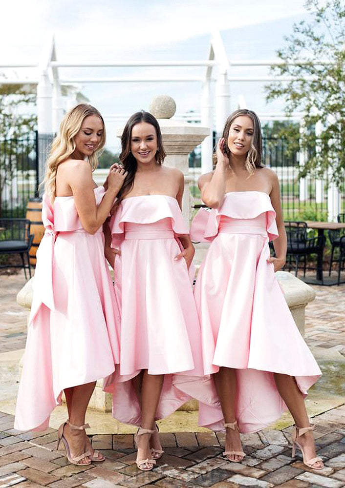 Sleeveless Strapless Asymmetrical A-line/Princess Satin Bridesmaid Dresseses With Bowknot Ruffles Renee DEP0025539