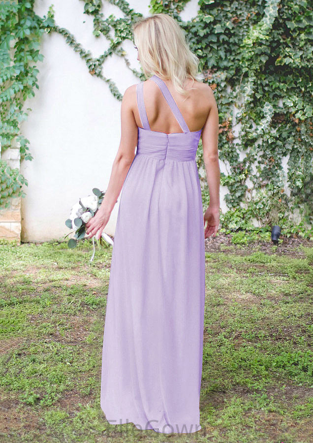 One-Shoulder A-Line/Princess Long/Floor-Length Chiffon Bridesmaid Dresses With Pleated Briana DEP0025544