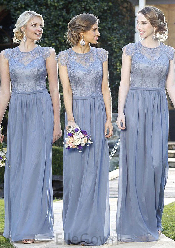 A-Line/Princess Sleeveless Scoop Neck Zipper Long/Floor-Length Chiffon Bridesmaid Dresses With Appliqued Sarah DEP0025547