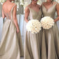 A-Line/Princess Sleeveless V-Neck Zipper Sweep Train Taffeta Bridesmaid Dresses Eileen DEP0025548