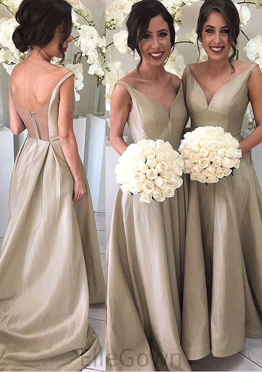 A-Line/Princess Sleeveless V-Neck Zipper Sweep Train Taffeta Bridesmaid Dresses Eileen DEP0025548