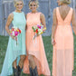 Sleeveless Bateau Asymmetrical A-Line/Princess Chiffon Bridesmaid Dresses With Appliqued Allie DEP0025549