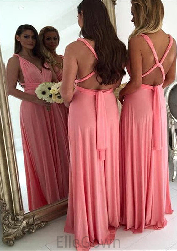 A-Line/Princess V-Neck Long/Floor-Length Chiffon Bridesmaid Dresses Dalia DEP0025551