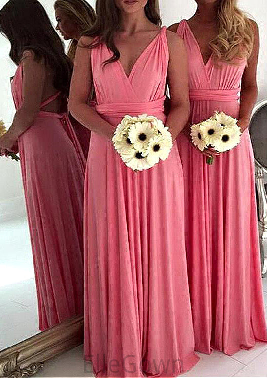 A-Line/Princess V-Neck Long/Floor-Length Chiffon Bridesmaid Dresses Dalia DEP0025551