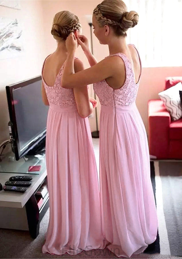 A-Line/Princess Bateau Long/Floor-Length Chiffon Bridesmaid Dresses With Lace Shiloh DEP0025552