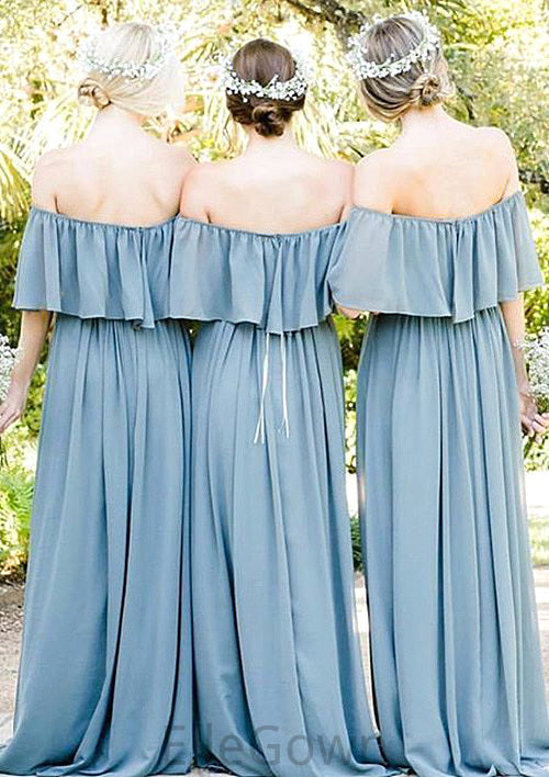 Off-The-Shoulder A-Line/Princess Long/Floor-Length Chiffon Bridesmaid Dresses With Ruffles Jaylah DEP0025555