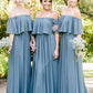 Off-The-Shoulder A-Line/Princess Long/Floor-Length Chiffon Bridesmaid Dresses With Ruffles Jaylah DEP0025555