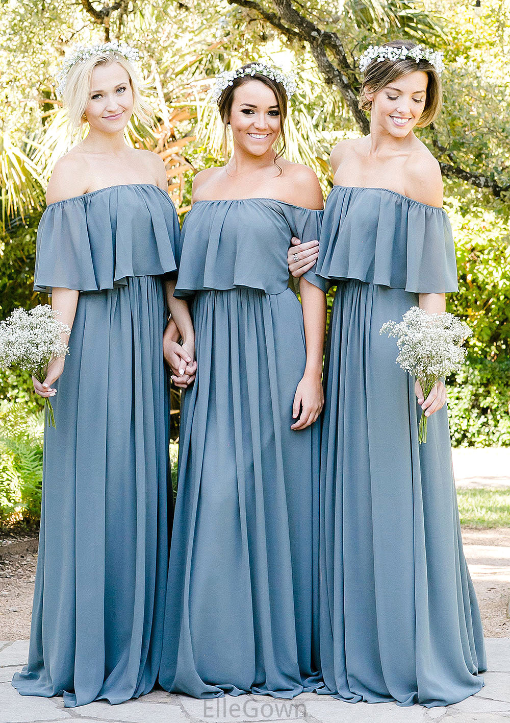 Off-The-Shoulder A-Line/Princess Long/Floor-Length Chiffon Bridesmaid Dresses With Ruffles Jaylah DEP0025555