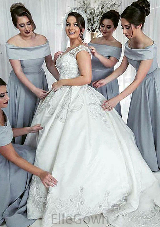 Off-The-Shoulder A-Line/Princess Long/Floor-Length Elastic Satin Bridesmaid Dresses Salma DEP0025556