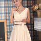 Sleeveless V Neck Knee-Length A-line/Princess Satin Bridesmaid Dresses With Bowknot Pleated Jan DEP0025559