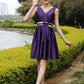 Sleeveless V Neck Knee-Length A-line/Princess Satin Bridesmaid Dresses With Bowknot Pleated Jan DEP0025559