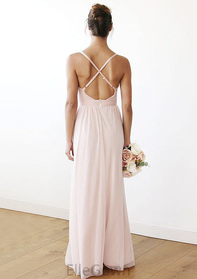 Spaghetti Straps Sleeveless V Neck Long/Floor-Length Chiffon Bridesmaid Dresses With Pleated Marianna DEP0025561