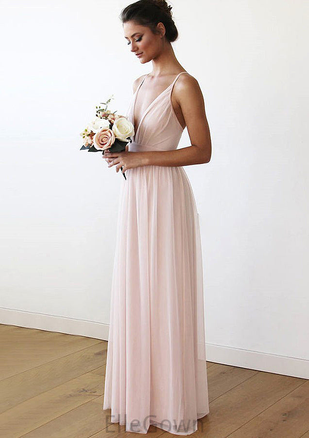 Spaghetti Straps Sleeveless V Neck Long/Floor-Length Chiffon Bridesmaid Dresses With Pleated Marianna DEP0025561