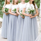 Short Sleeve Scoop Neck Long/Floor-Length A-line/Princess Tulle Bridesmaid Dresseses With Lace Jaylene DEP0025563