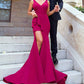 Sleeveless V Neck Court Train Sheath/Column Elastic Satin Bridesmaid Dresseses With Split Leanna DEP0025567