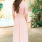 Scoop Neck Short Sleeve Ankle-Length A-line/Princess Chiffon Bridesmaid Dresses With Lace Pleated Jadyn DEP0025580