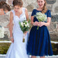 Bateau Short Sleeve A-line/Princess Lace Knee-Length Bridesmaid Dresseses Karly DEP0025582