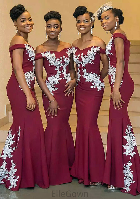 Sleeveless Off-the-Shoulder Long/Floor-Length Trumpet/Mermaid Elastic Satin Bridesmaid Dresseses With Appliqued Hanna DEP0025593