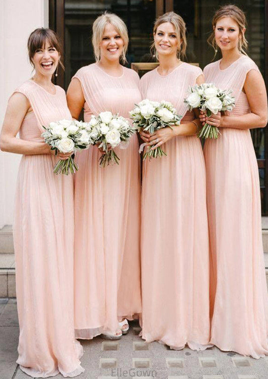 Sleeveless Scoop Neck Long/Floor-Length A-line/Princess Chiffon Bridesmaid Dresseses With Pleated Amy DEP0025595