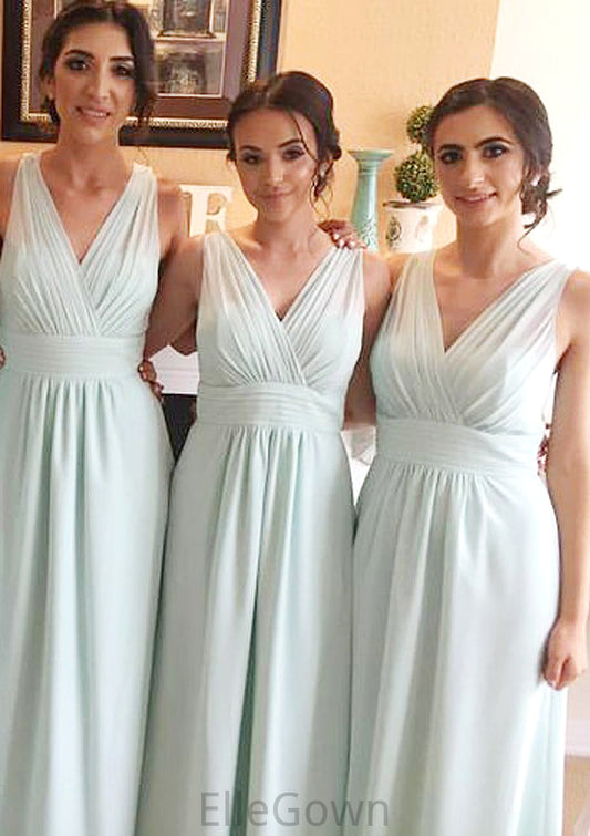 Sleeveless V Neck Long/Floor-Length Chiffon A-line/Princess Bridesmaid Dresseses With Pleated   Bella DEP0025597