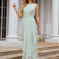 A-line Bateau Sleeveless Chiffon Long/Floor-Length Bridesmaid Dresses Ruffles Pleated Ansley DEP0025608