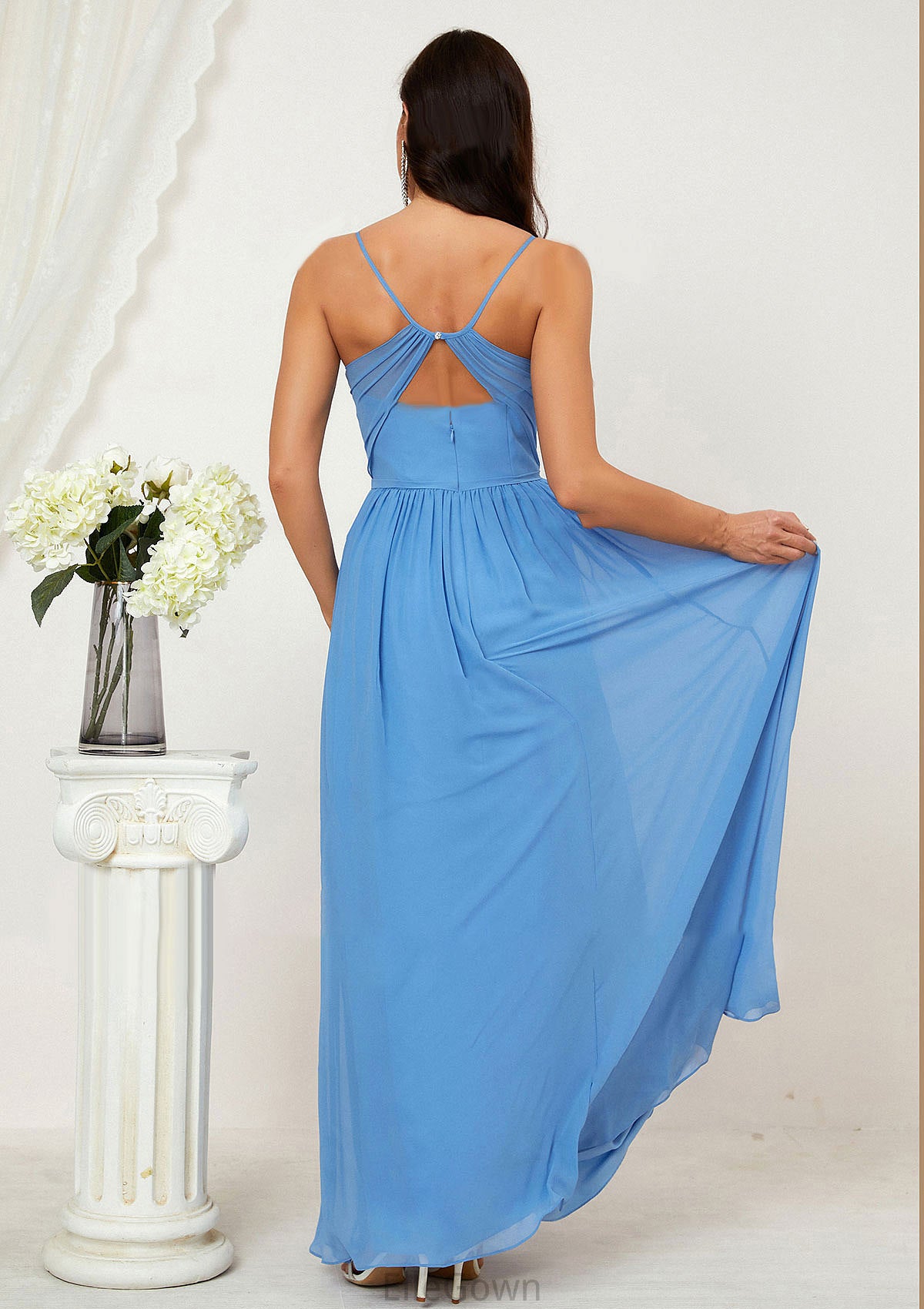 A-line V Neck Sleeveless Chiffon Long/Floor-Length Bridesmaid Dresses With Pleated Split Genesis DEP0025609