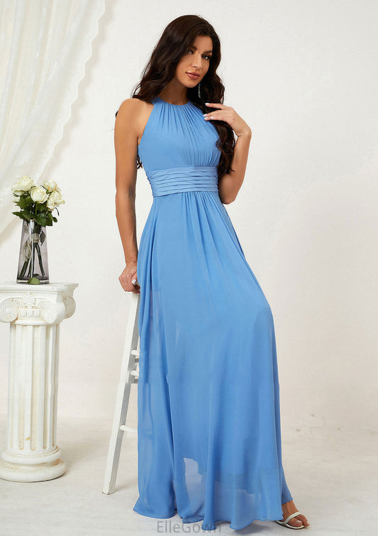 A-line Halter Sleeveless Chiffon Long/Floor-Length Bridesmaid Dresses With Pleated Allyson DEP0025610