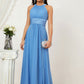 A-line Halter Sleeveless Chiffon Long/Floor-Length Bridesmaid Dresses With Pleated Allyson DEP0025610