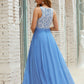 A-line Scoop Neck Sleeveless Chiffon Long/Floor-Length Bridesmaid Dresses With Pockets Lace Isis DEP0025616