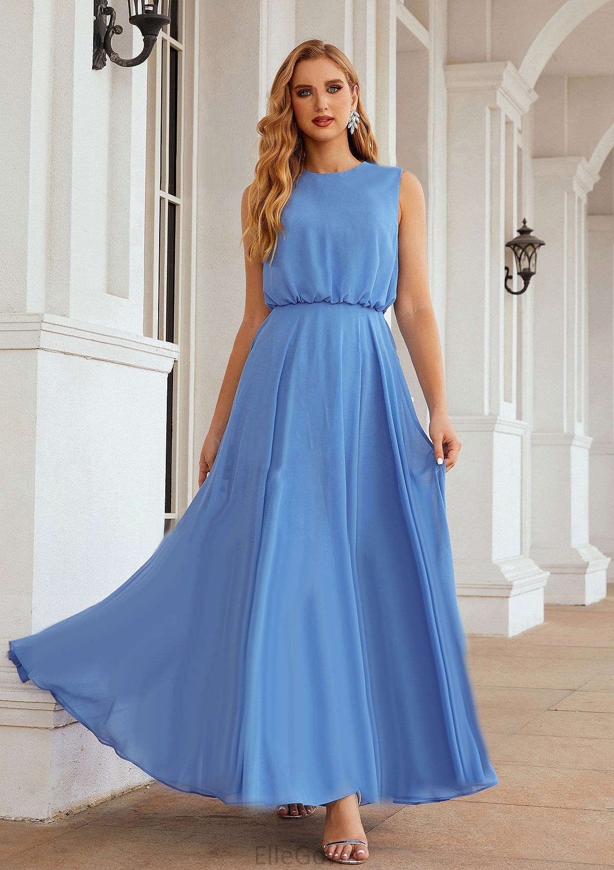 A-line Scoop Neck Sleeveless Chiffon Long/Floor-Length Bridesmaid Dresses Gracie DEP0025618