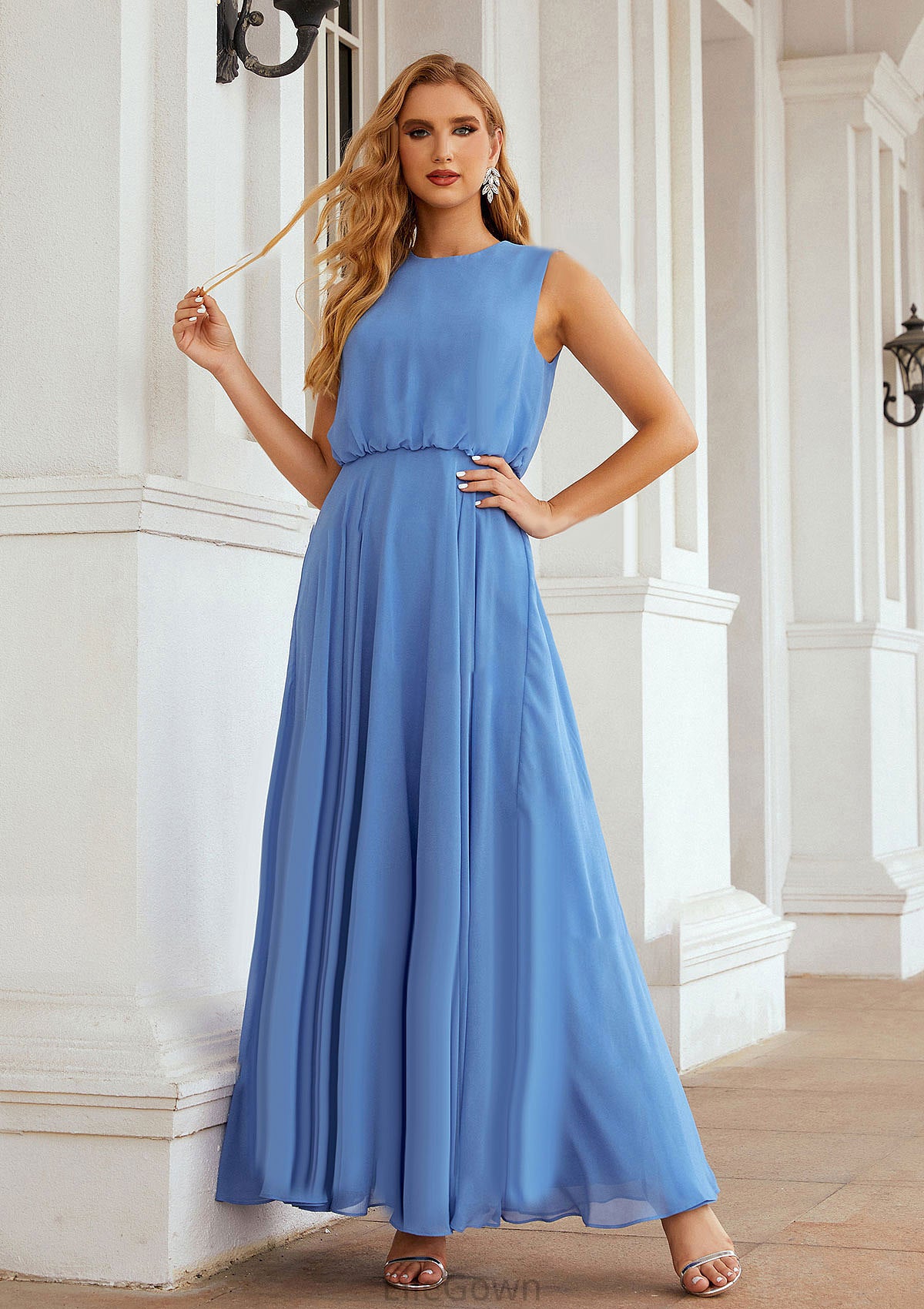 A-line Scoop Neck Sleeveless Chiffon Long/Floor-Length Bridesmaid Dresses Gracie DEP0025618