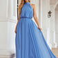 A-line Empire High-Neck Sleeveless Chiffon Long/Floor-Length Bridesmaid Dresses With Pleated Yazmin DEP0025619