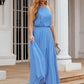 A-line Halter Sleeveless Chiffon Long/Floor-Length Bridesmaid Dresses With Pleated Jazmyn DEP0025621