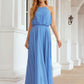 A-line Halter Sleeveless Chiffon Long/Floor-Length Bridesmaid Dresses With Pleated Jazmyn DEP0025621