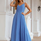 A-line Empire V Neck Long/Floor-Length Chiffon Bridesmaid Dresses With Pleated Zara DEP0025624