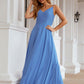 A-line Empire V Neck Long/Floor-Length Chiffon Bridesmaid Dresses With Pleated Zara DEP0025624