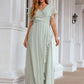 A-line V Neck Short Sleeve Chiffon Long/Floor-Length Bridesmaid Dresses With Pleated Ruffles Harmony DEP0025626