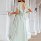 A-line V Neck Short Sleeve Chiffon Long/Floor-Length Bridesmaid Dresses With Pleated Ruffles Harmony DEP0025626