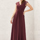 A-line V Neck Sleeveless Chiffon Long/Floor-Length Bridesmaid Dresses With Pleated Lace Brianna DEP0025627