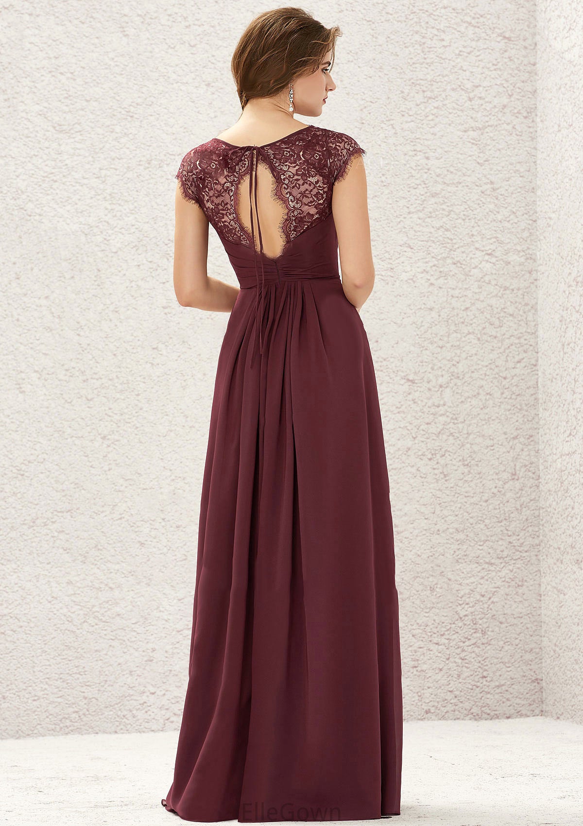 A-line V Neck Sleeveless Chiffon Long/Floor-Length Bridesmaid Dresses With Pleated Lace Brianna DEP0025627